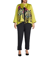 IC Collection Plus Jacquard Bloom Asymmetrical High Neck Bracelet Sleeve Jacket
