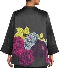 IC Collection Plus Jacquard Bloom Stand Collar Bracelet Sleeve Asymmetrical Jacket