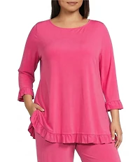 IC Collection Plus Knit Boat Neck 3/4 Ruffle Sleeve Flounce Tunic