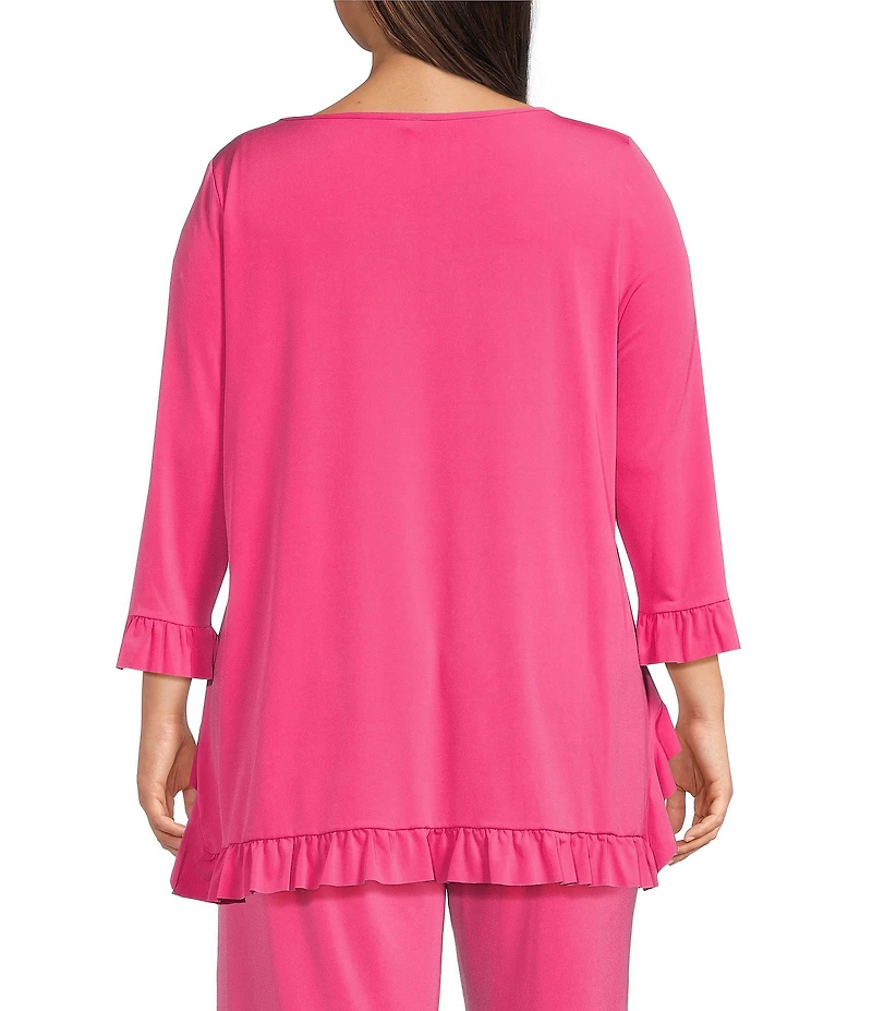 IC Collection Plus Knit Boat Neck 3/4 Ruffle Sleeve Flounce Tunic