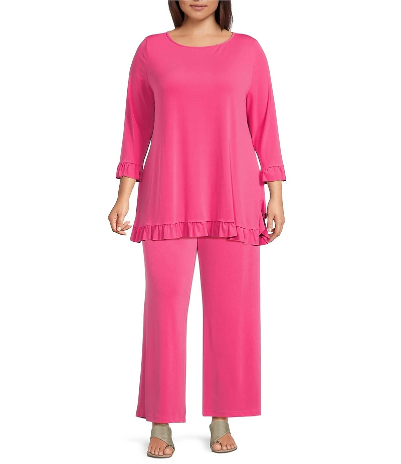 IC Collection Plus Knit Boat Neck 3/4 Ruffle Sleeve Flounce Tunic