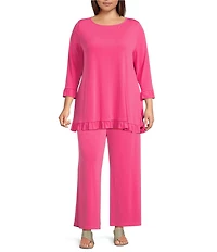 IC Collection Plus Knit Boat Neck 3/4 Ruffle Sleeve Flounce Tunic