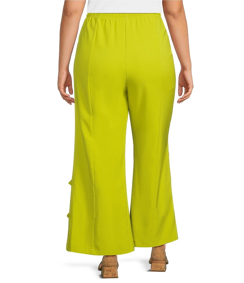 IC Collection Plus Knit Front Slit 3D Floral Pull-On Pants