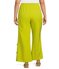 IC Collection Plus Knit Front Slit 3D Floral Pull-On Pants