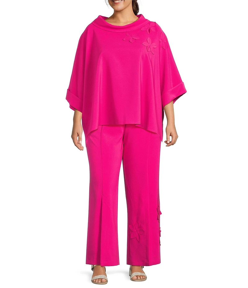 IC Collection Plus Knit Front Slit 3D Floral Pull-On Pants