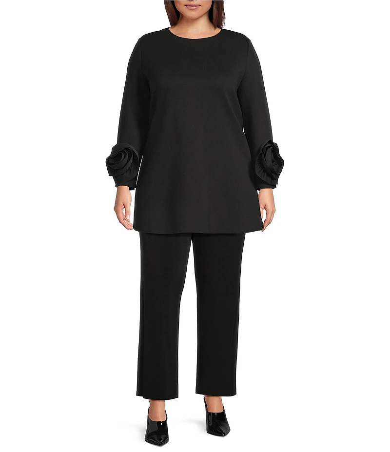 IC Collection Plus Knit Round Neck Long Sleeves Rosette Cuff Tunic