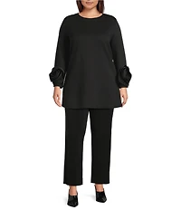 IC Collection Plus Knit Round Neck Long Sleeves Rosette Cuff Tunic