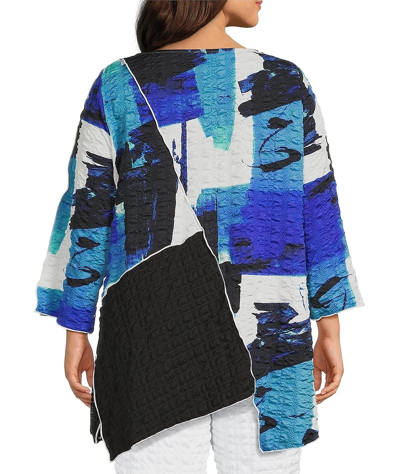 IC Collection Plus Pucker Mesh Abstratc Print Scoop Neck Bracelet Sleeve Tunic