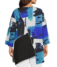 IC Collection Plus Pucker Mesh Abstratc Print Scoop Neck Bracelet Sleeve Tunic