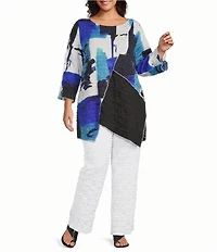 IC Collection Plus Pucker Mesh Abstratc Print Scoop Neck Bracelet Sleeve Tunic