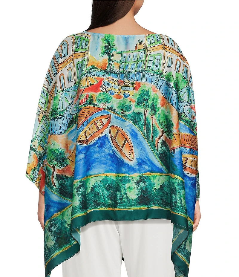 IC Collection Plus Scenic Print Boat Neck 3/4 Sleeve Poncho Top