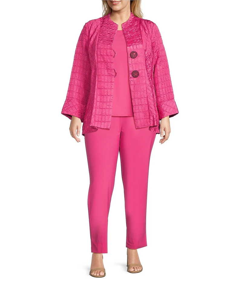 IC Collection Plus Size Crinkle Jacquard High Neck Bracelet Sleeve Fit-And-Flare Jacket
