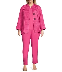 IC Collection Plus Size Crinkle Jacquard High Neck Bracelet Sleeve Fit-And-Flare Jacket