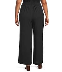 IC Collection Plus Size Crinkled Woven Elastic Waist Wide Leg Pull-On Pants