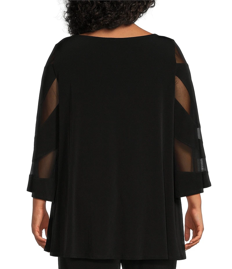 IC Collection Plus Size Knit Boat Neck 3/4 Mesh Cut Out Sleeve Tunic