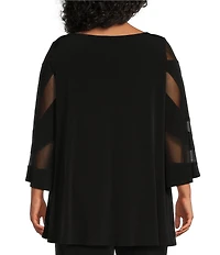 IC Collection Plus Size Knit Boat Neck 3/4 Mesh Cut Out Sleeve Tunic