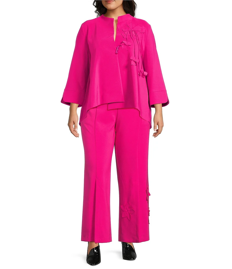 IC Collection Plus Size Knit Stand Collar Bracelet Sleeve 3D Flower Jacket