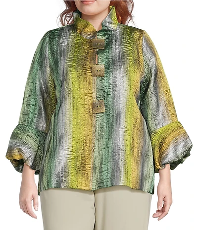 IC Collection Plus Size Metallic Gradien Stand Ruffle Neck Bracelet Puff Sleeve Jacket