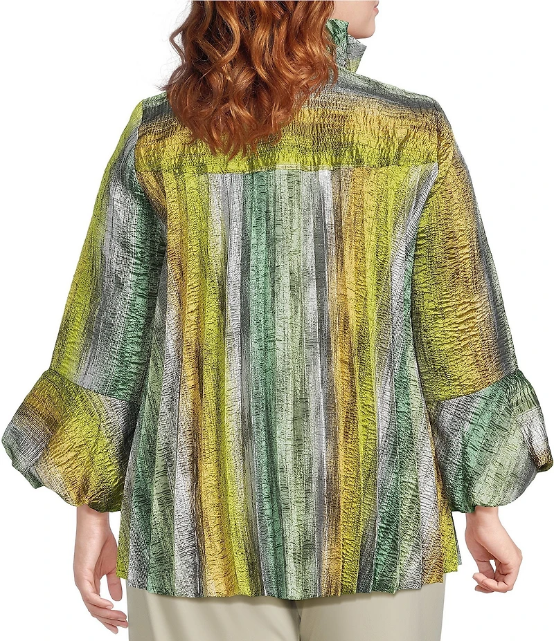 IC Collection Plus Size Metallic Gradien Stand Ruffle Neck Bracelet Puff Sleeve Jacket