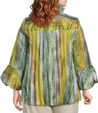 IC Collection Plus Size Metallic Gradien Stand Ruffle Neck Bracelet Puff Sleeve Jacket