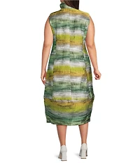 IC Collection Plus Size Metallic Graiden Ruffle Stand Collar Sleeveless Zip Front Bubble Midi Dress