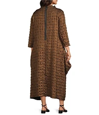IC Collection Plus Size Metallic Pucker Funnel Neck Long Sleeve Asymmetrical Midi Dress