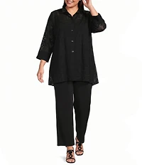 IC Collection Plus Size Rose Pattern Wire Ruffle Neck 3/4 Sleeve Button-Front Jacket