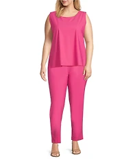 IC Collection Plus Size Stretch Woven Slim Leg Slit Hem Ankle Pants