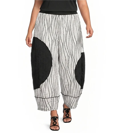 IC Collection Plus Size Textured Woven Colorblock Wave Stripe Wide Leg Pull On Coordinating Pants