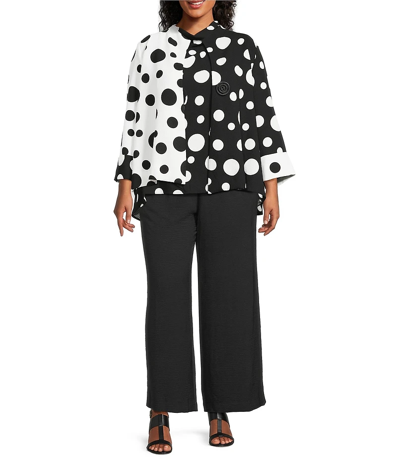 IC Collection Plus Size Woven Dot Combo Print High Neck Bracelet Sleeve Jacket