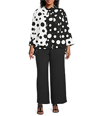 IC Collection Plus Size Woven Dot Combo Print High Neck Bracelet Sleeve Jacket