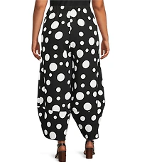 IC Collection Plus Size Woven Dot Print Elastic Waist Tulip Hem Crop Pants