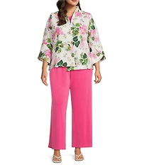 IC Collection Plus Textured Floral Stand Collar Bracelet Sleeve Asymmetrical Jacket