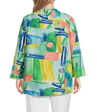 IC Collection Plus Woven Abstract Print Stand Collar Bracelet Sleeve Jacket