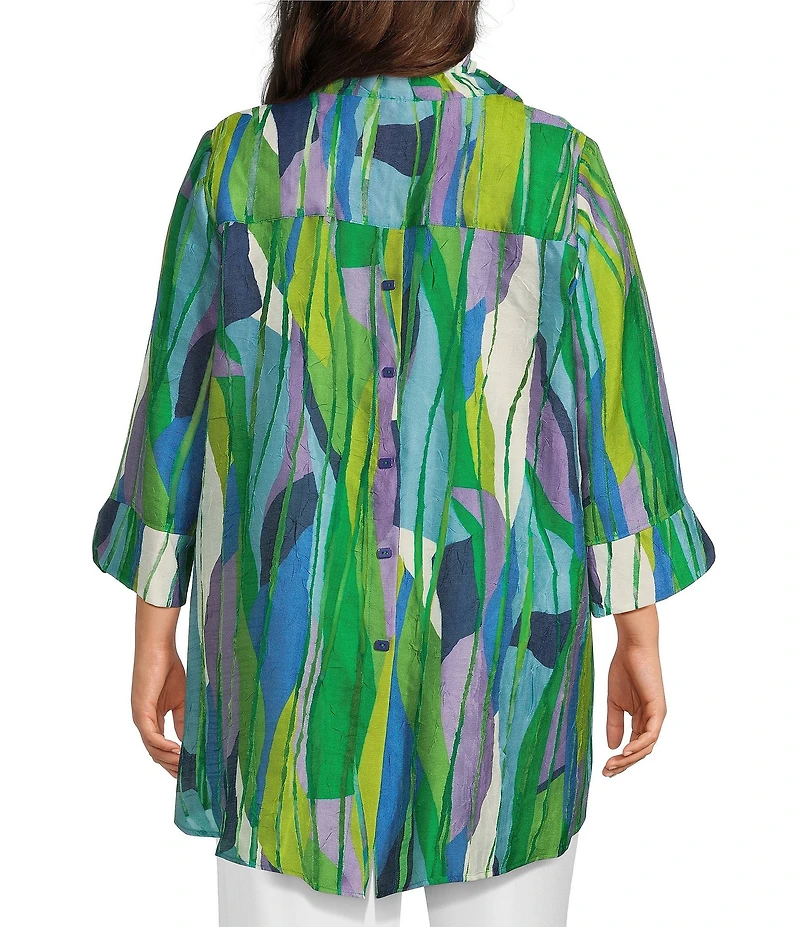 IC Collection Plus Woven Abstract Print Wire Collar Bracelet Sleeve Button Front Jacket