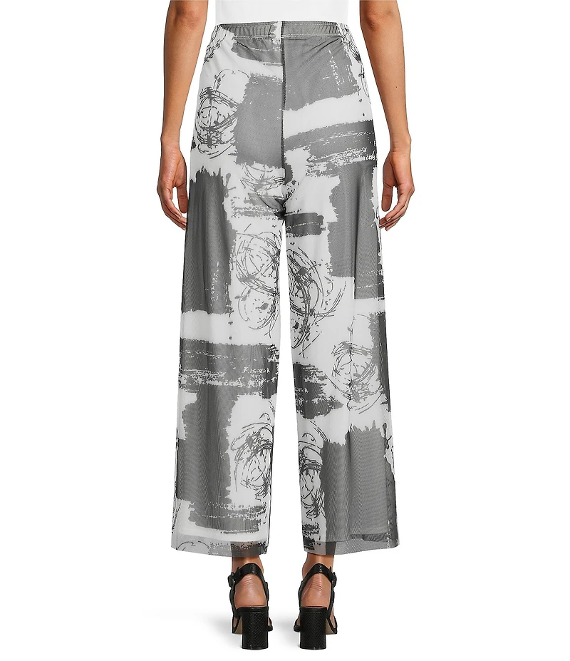 IC Collection Printed Mesh Elastic Waist Wide Leg Pull-On Coordinating Pants