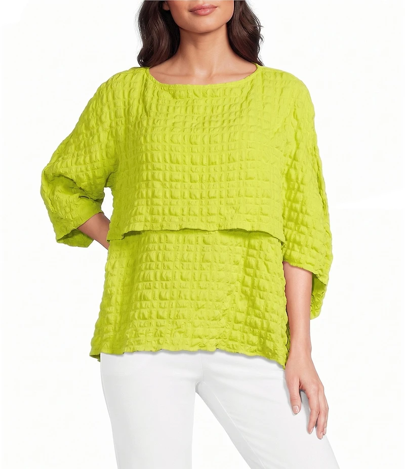 IC Collection Pucker Boat Neck Dolman Sleeve Overlap Popover Top
