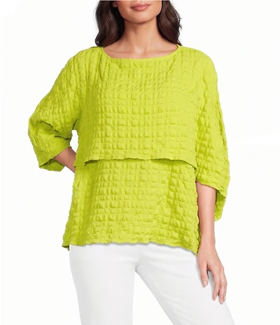 IC Collection Pucker Boat Neck Dolman Sleeve Overlap Popover Top