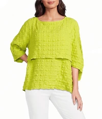 IC Collection Pucker Boat Neck Dolman Sleeve Overlap Popover Top