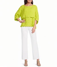 IC Collection Pucker Boat Neck Dolman Sleeve Overlap Popover Top