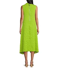 IC Collection Pucker Bubble Check Pattern Mock Neck Sleeveless Drape Side Midi Dress