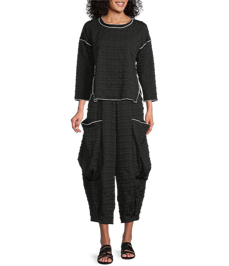 IC Collection Pucker Contrast Merrow Patch Pocket Wide Leg Pants