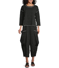 IC Collection Pucker Contrast Merrow Patch Pocket Wide Leg Pants