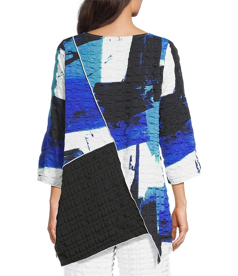 IC Collection Pucker Mesh Abstratc Print Scoop Neck Bracelet Sleeve Tunic