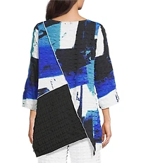 IC Collection Pucker Mesh Abstratc Print Scoop Neck Bracelet Sleeve Tunic