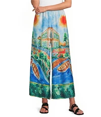 IC Collection Scenic Print Elastic Waist Wide Leg Coordinating Pants