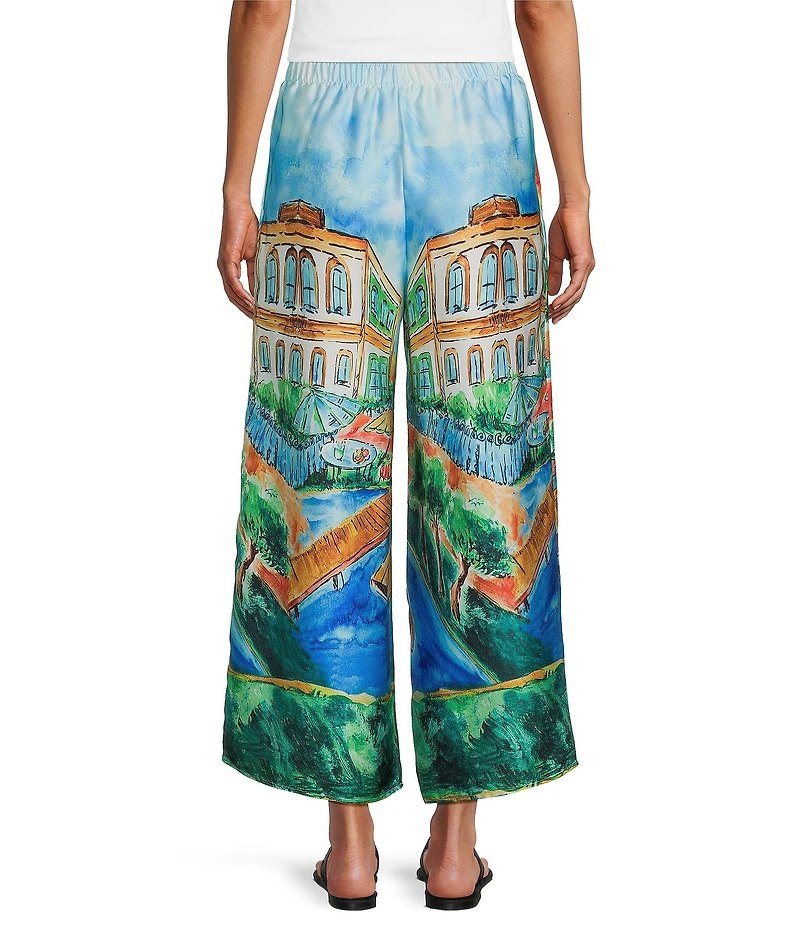 IC Collection Scenic Print Elastic Waist Wide Leg Coordinating Pants