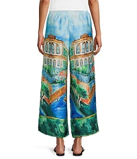 IC Collection Scenic Print Elastic Waist Wide Leg Coordinating Pants