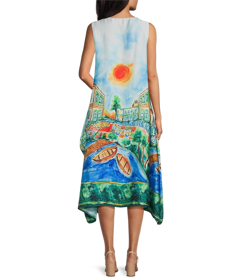 IC Collection Scenic Print Square Neck Sleeveless Dress