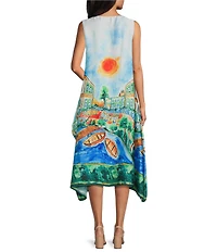 IC Collection Scenic Print Square Neck Sleeveless Dress